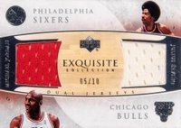 2005 Upper Deck Exquisite Collection Dual Jerseys #DJ-JE Julius Erving/Michael Jordan Basketball Card