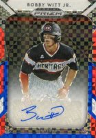 2019 Panini Prizm Draft Picks Autograph #3 Bobby Witt Jr. Red/White/Blue Prizm Baseball Card