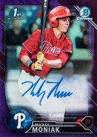 2016 Bowman Draft Chrome Draft Picks Autographs #CDAMM Mickey Moniak Purple Refractor Baseball Card
