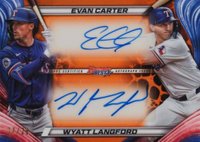 2024 Bowman's Best Dual Autographs #DACL Evan Carter/Wyatt Langford Orange Refractor Baseball Card