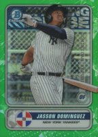 2020 Bowman Chrome Spanning the Globe #JD Jasson Dominguez Green Refractor Baseball Card