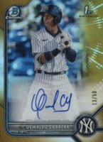 2022 Bowman Chrome Prospect Autographs #CPAOC Oswaldo Cabrera Gold Refractor Baseball Card