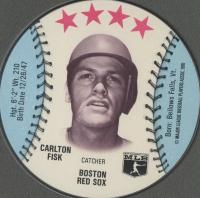 1976 Isaly's Sweet William Disc # Carlton Fisk Baseball Card