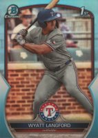 2023 Bowman Draft #BDC106 Wyatt Langford Chrome-Sky Blue Baseball Card