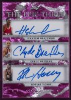 2024 Leaf Decadence the Epic 3 Autographs #TE312 Hakeem Olajuwon/Clyde Drexler/Robert Horry Pink Basketball Card