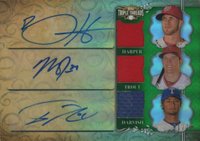 2013 Topps Triple Threads Autograph Relic Combos #HTD Bryce Harper/Mike Trout/YU Darvish Emerald Baseball Card