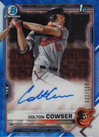 2021 Bowman Draft Chrome Draft Pick Autographs #CDACC Colton Cowser Blue Wave Refractor Baseball Card