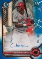 2022 Bowman Chrome Prospect Autographs #CPAED Elly de La Cruz Blue Refractor Baseball Card