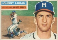1956 Topps #136w Johnny Logan White Back Baseball Card