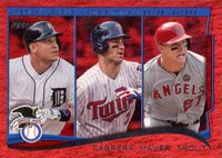 2014 Topps #103 Joe Mauer/Miguel Cabrera/Mike Trout Red Hot Foil Baseball Card