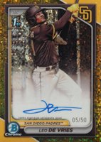 2024 Bowman Chrome Prospect Autographs #CPALD Leo de Vries Gold Mini Diamond Refractor Baseball Card