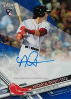2017 Topps Chrome Rookie Autographs #RA-ABE Andrew Benintendi Blue Refractor Baseball Card