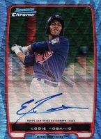 2012 Bowman Prospects #BCP9 Eddie Rosario Chrome-Blue Wave Refractor-Autograph Baseball Card