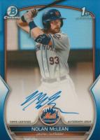 2023 Bowman Draft Chrome Prospect Autograph #CDANM Nolan McLean Blue Refractor Baseball Card