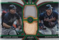 2023 Topps Tribute Tribute Dual Relics Dual Player #DRJR Austin Riley/Chipper Jones Green Baseball Card