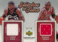 2006 Upper Deck Stitches in Time Dual #JJ LeBron James/Michael Jordan Basketball Card