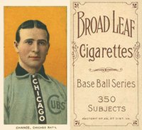 1909 White Borders Broadleaf 350  #79 Frank Chance Portrait-Yellow Background Baseball Card