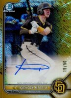 2022 Bowman Chrome Prospect Autographs #CPAJME Jackson Merrill Gold Shimmer Refractor Baseball Card