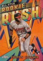 2024 Topps Chrome Chrome All Etch Rookie Rush #4 Colton Cowser Orange Refractor Baseball Card