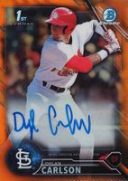 2016 Bowman Draft Chrome Draft Picks Autographs #CDADC Dylan Carlson Orange Refractor Baseball Card