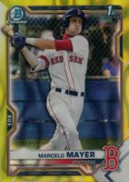 2021 Bowman Draft #BDC174 Marcelo Mayer Chrome-Yellow Lava Refractor Baseball Card