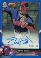2018 Bowman Chrome Prospects Autographs #BCPASB Shane Bieber Blue Refractor Baseball Card