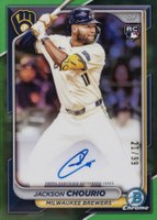 2024 Bowman Chrome Chrome Rookie Autographs #CRAJCH Jackson Chourio Green Refractor Baseball Card