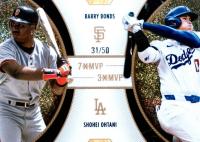 2025 Topps Welcome to the Club 3X MVP 3X MVP Dual #D1 Barry Bonds/Shohei Ohtani Gold Stardust Foil Baseball Card