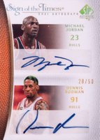 2007 SP Authentic Sign of the Times Dual #ST-DM Dennis Rodman/Michael Jordan Basketball Card