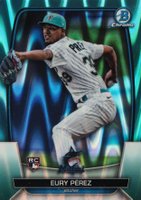 2023 Bowman Chrome #90 Eury Perez Aqua Raywave Baseball Card