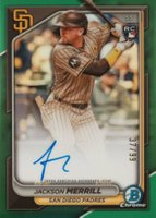 2024 Bowman Chrome Chrome Rookie Autographs #CRAJM Jackson Merrill Green Refractor Baseball Card