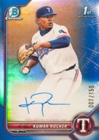 2022 Bowman Draft Chrome Draft Pick Autographs #CDAKR Kumar Rocker Blue Refractor Baseball Card