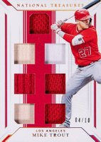 2019 Panini National Treasures Game Gear Materials #MT Mike Trout Holo Gold Baseball Card
