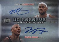 2006 Upper Deck Reserve Dual Signatures #DRAJJ LeBron James/Michael Jordan Basketball Card