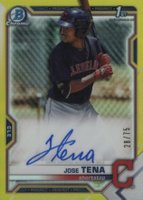 2021 Bowman Chrome Prospect Autographs #CPAJT Jose Tena Yellow Refractor Baseball Card
