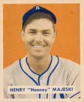 1949 Bowman #127 Hank Majeski Script name Baseball Card