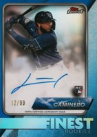 2024 Topps Finest Finest Rookie Design Variation Autographs #FRJC Junior Caminero Blue Refractor Baseball Card