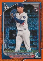 2024 Bowman Chrome Mega Box #73 Yoshinobu Yamamoto Orange Refractor Baseball Card