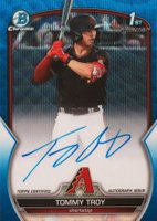 2023 Bowman Draft Chrome Prospect Autograph #CDATT Tommy Troy Blue Wave Baseball Card