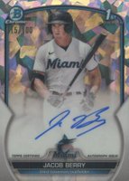 2023 Bowman Chrome Prospect Autographs #CPAJB Jacob Berry Atomic Refractor Baseball Card
