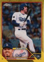 2023 Topps Chrome Logofractor Edition #5 Freddie Freeman Yellow Refractor Baseball Card