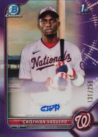 2022 Bowman Chrome Prospect Autographs #CPACV Cristhian Vaquero Purple Refractor Baseball Card