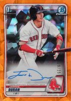 2020 Bowman Chrome Sapphire Edition Autographs #BSPAJD Jarren Duran Orange Baseball Card