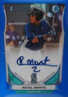 2014 Bowman Prospect Autograph #KM Ketel Marte Chrome-Blue Refractor Baseball Card