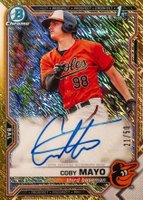 2021 Bowman Chrome Prospect Autographs #CPACMA Coby Mayo Gold Shimmer Refractor Baseball Card