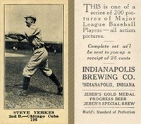 1916 Indianapolis Brewing #196 Steve Yerkes Baseball Card
