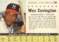 1961 Post Cereal #108 Wes Covington Perforated Baseball Card