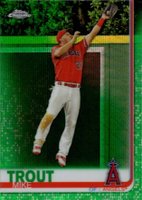 2019 Topps Chrome #200 Mike Trout Jumping-Green Wave Refractor Baseball Card