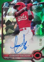 2022 Bowman Chrome Prospect Autographs #CPALB Leonardo Balcazar Green Atomic Refractor Baseball Card