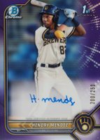 2022 Bowman Chrome Prospect Autographs #CPAHM Hendry Mendez Purple Refractor Baseball Card